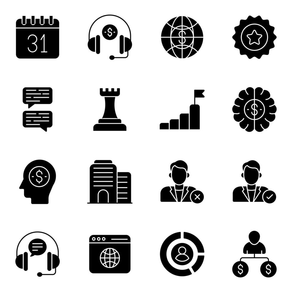 Pack of Business and Schedule Solid Icons vector
