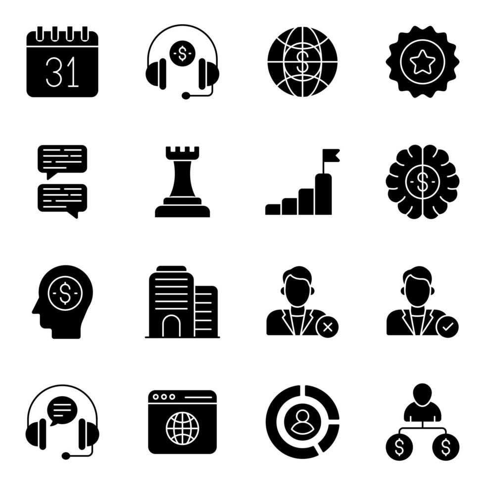 Pack of Business and Schedule Solid Icons vector