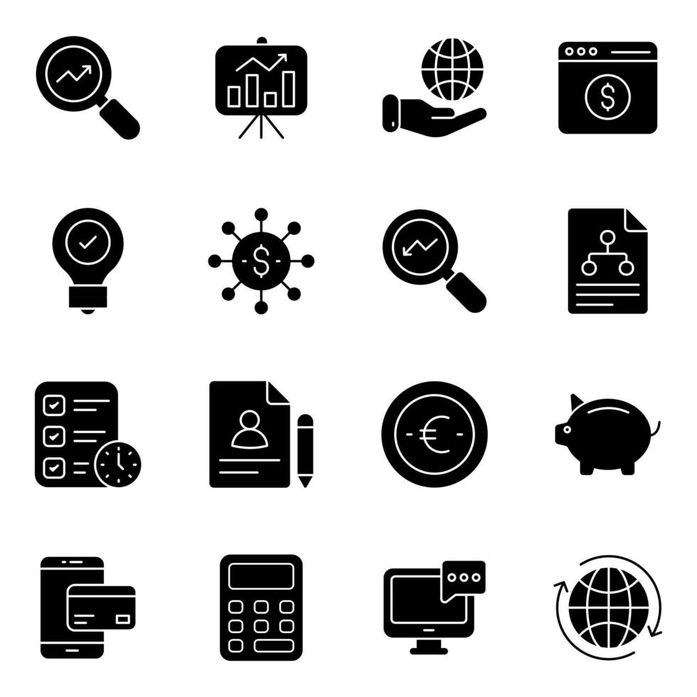 paquete de iconos sólidos de negocios y análisis vector