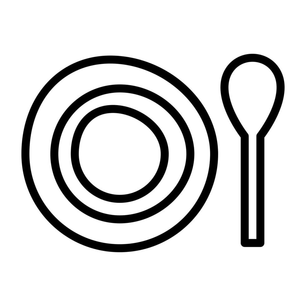 plato con cuchara, icono de diseño lineal y vajilla vector