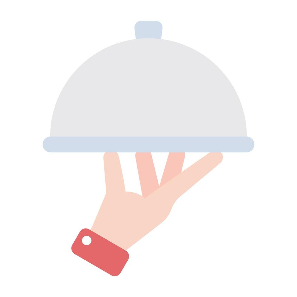 Hand holding platter, concept of cloche vector