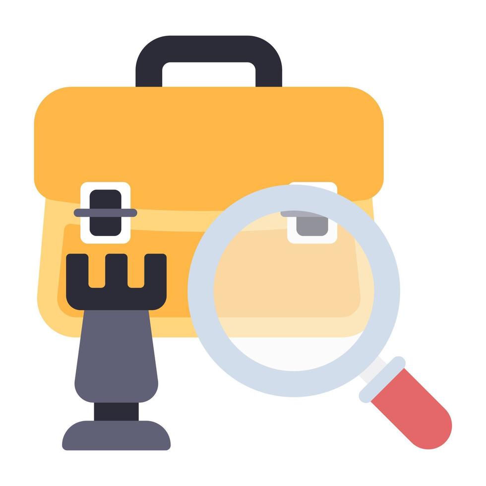 Briefcase under magnifying glass showing concept of search job vector