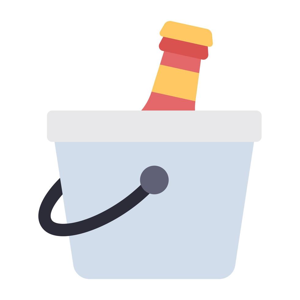 Bottle inside pail, icon of wine bucket vector