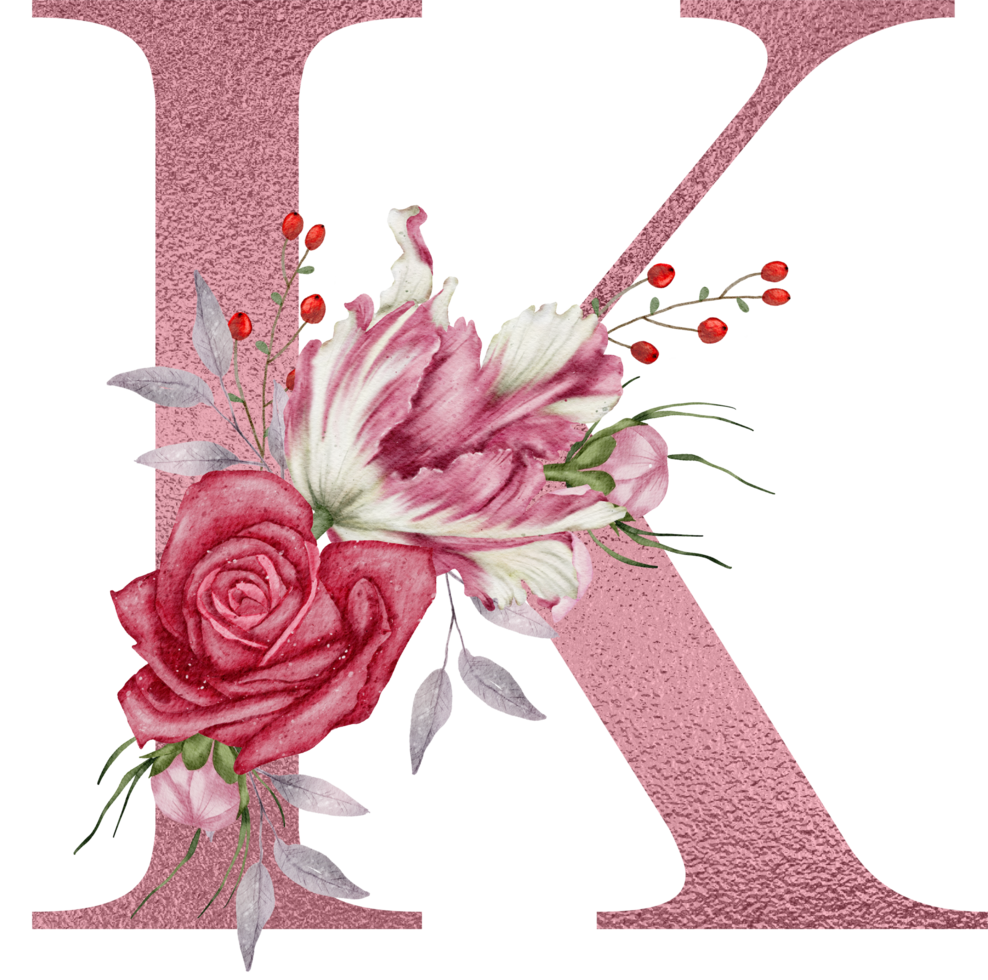 Watercolor Flowers with Rose Gold Alphabet png