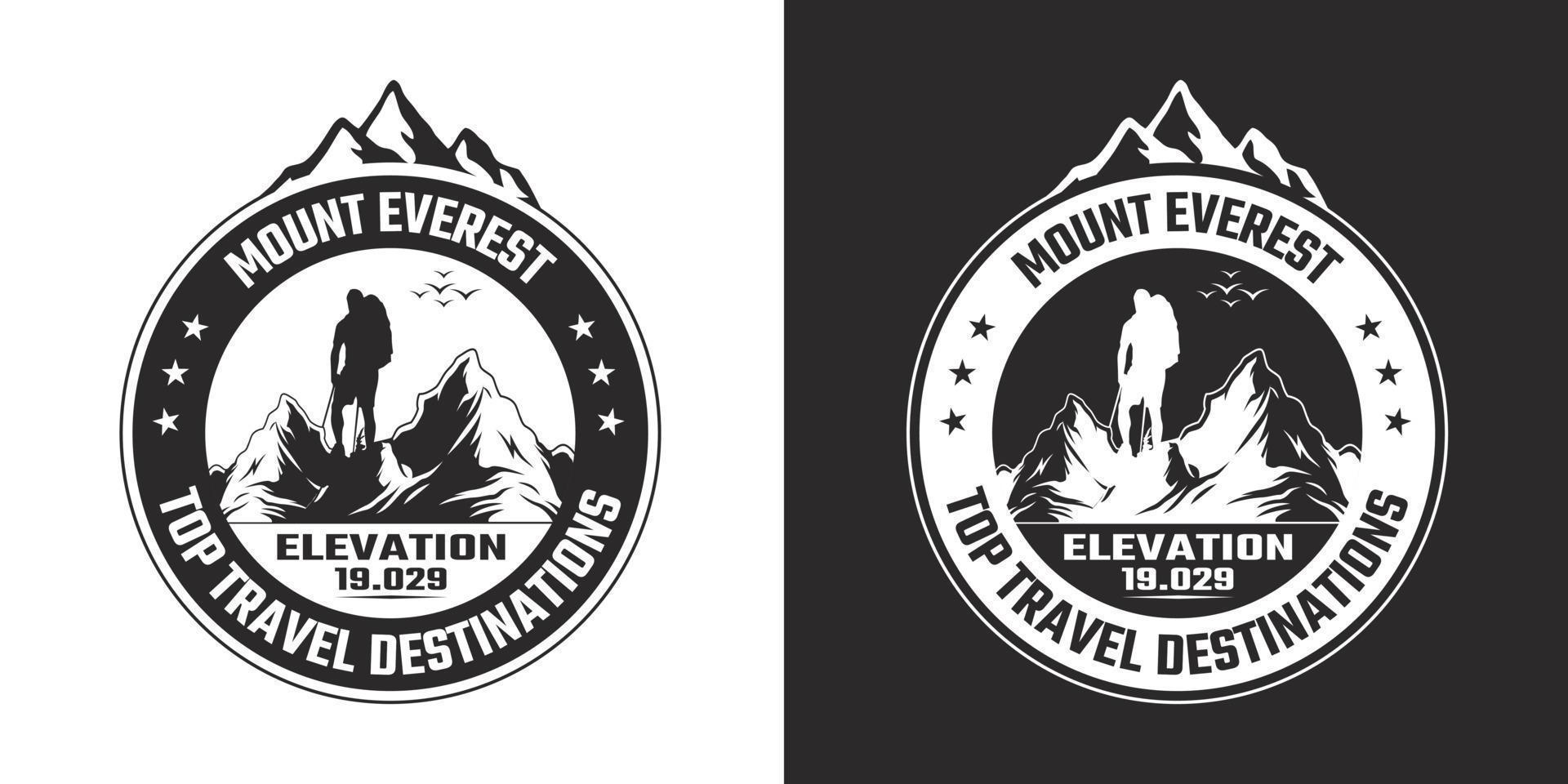 monte everest elevación 19.029 top destinos de viaje logo camiseta vector