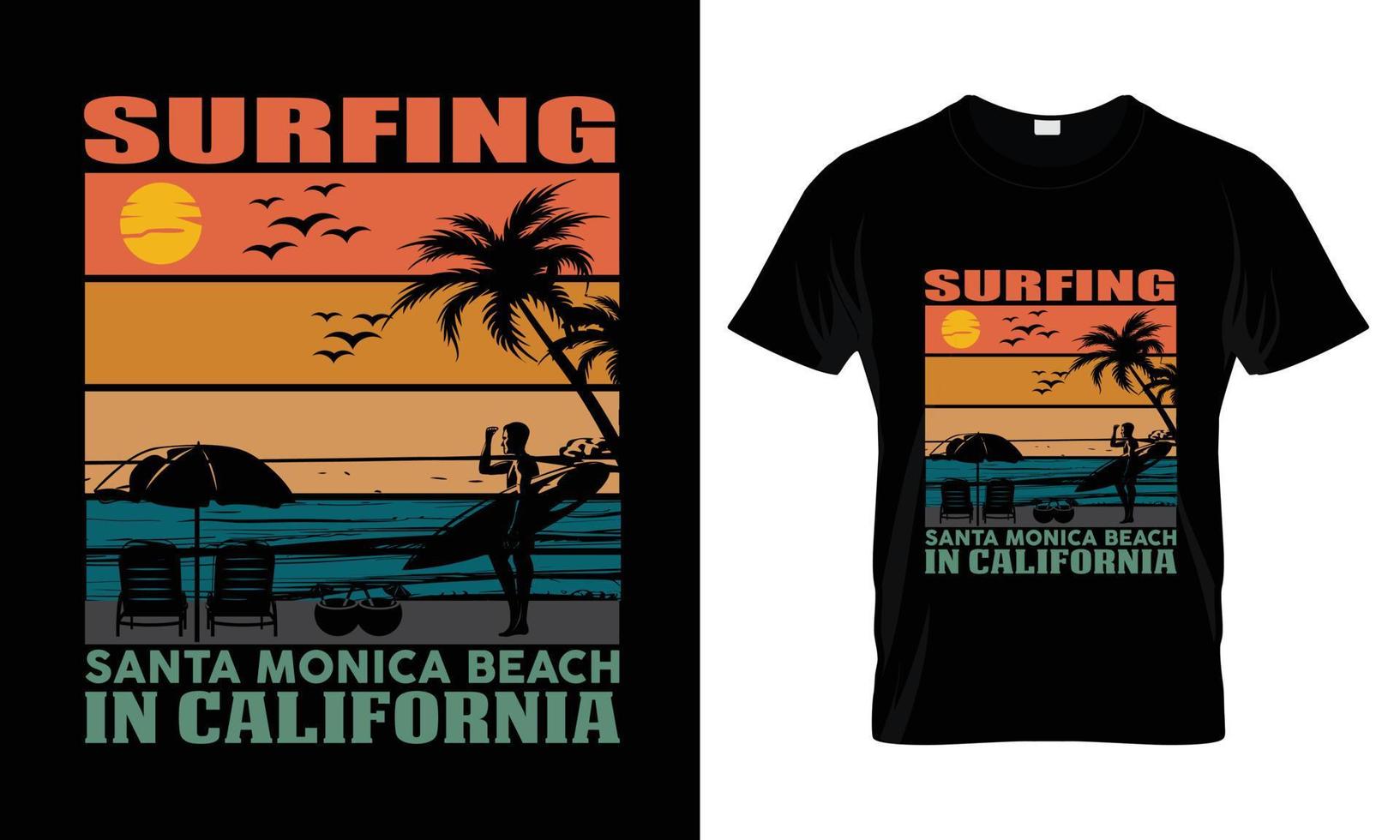 diseño de camiseta de surf en la playa de santa mónica en california vector