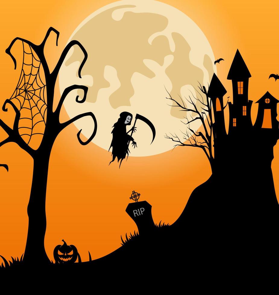 Halloween background with haunted castle in the full moon vector