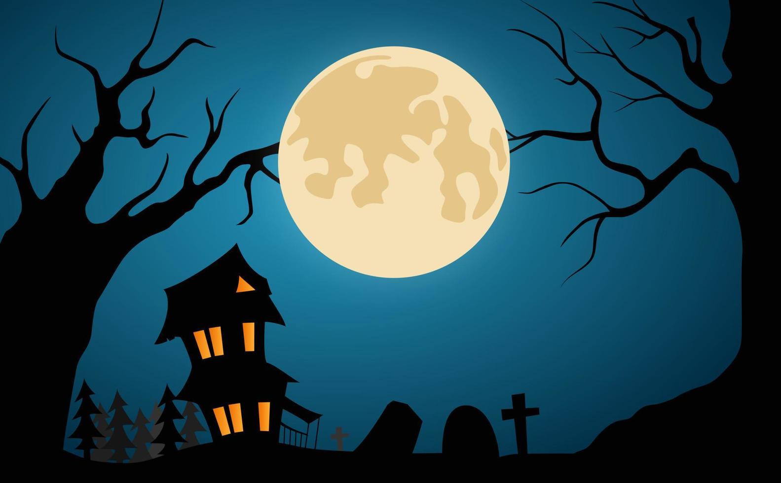 fondo de la noche de halloween en la luna llena vector