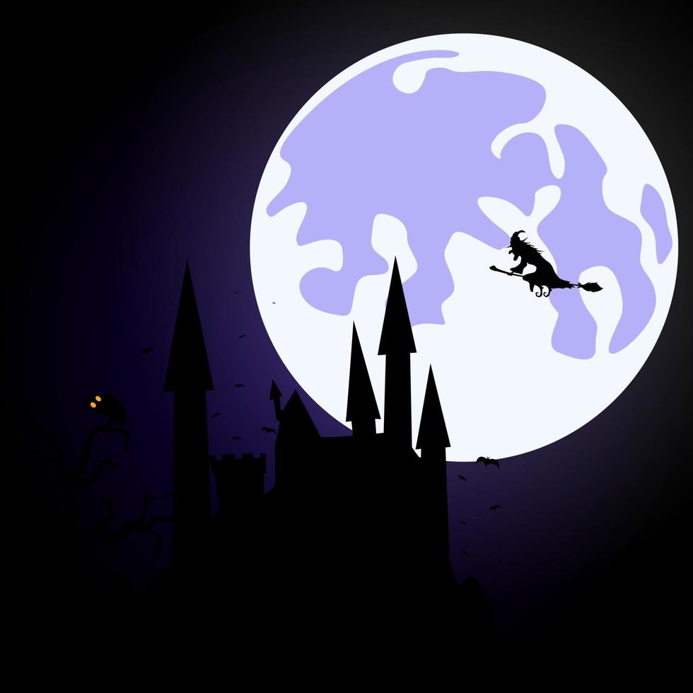 Halloween background with witch flying vector