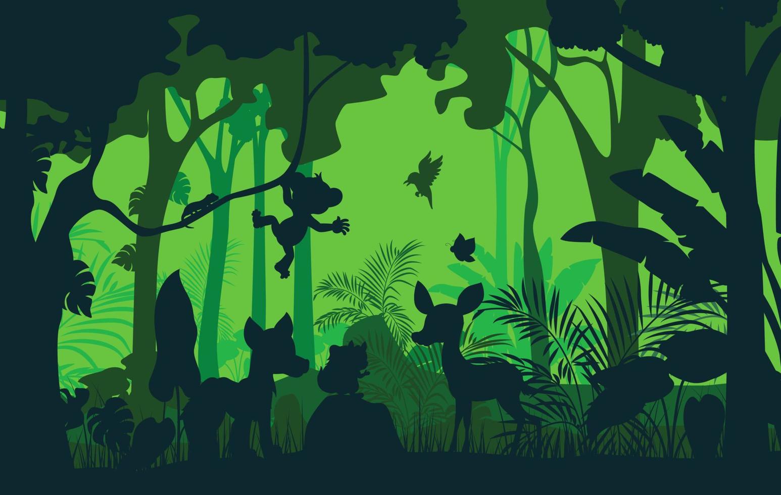 Silhouettes of animals in the forest vector