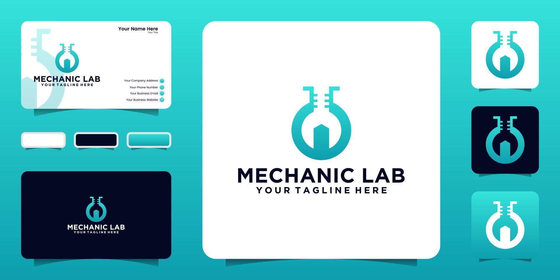 laboratory mechanic design logo inspiration template and business card design vector