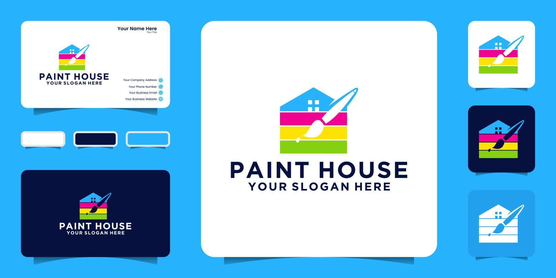 inspiración para el diseño del logotipo de la casa de pintura y plantilla de pinceles y diseño de tarjetas de visita vector
