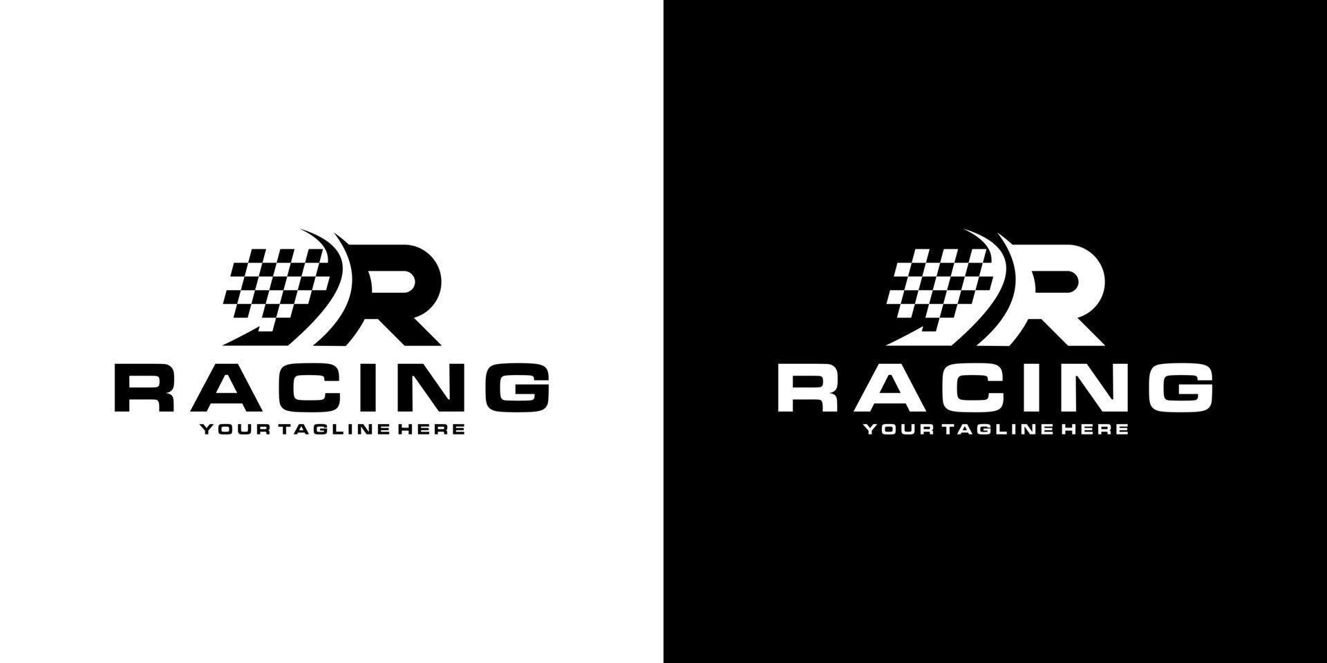 R racing front letter logo design vector