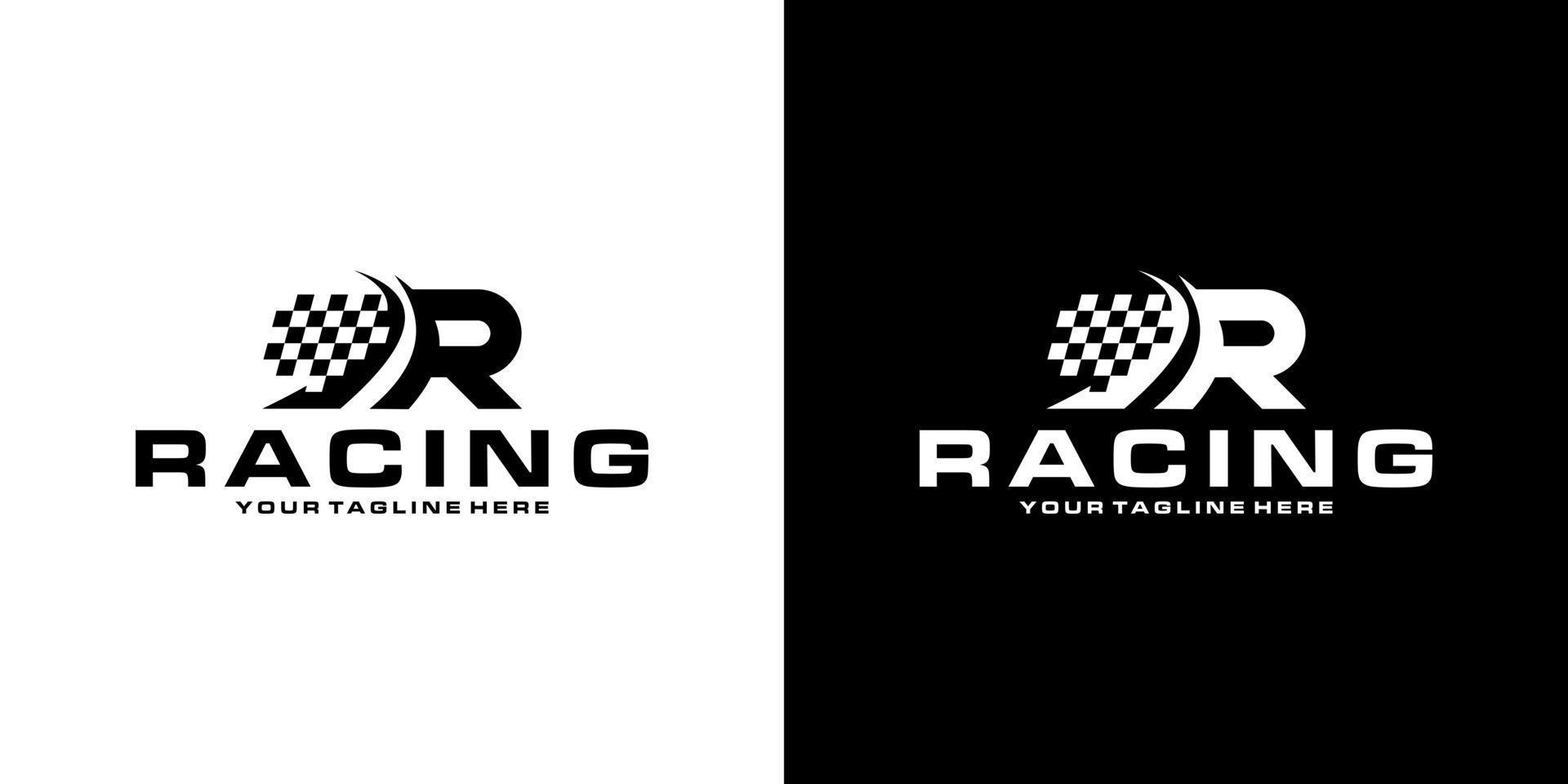 R racing front letter logo design vector