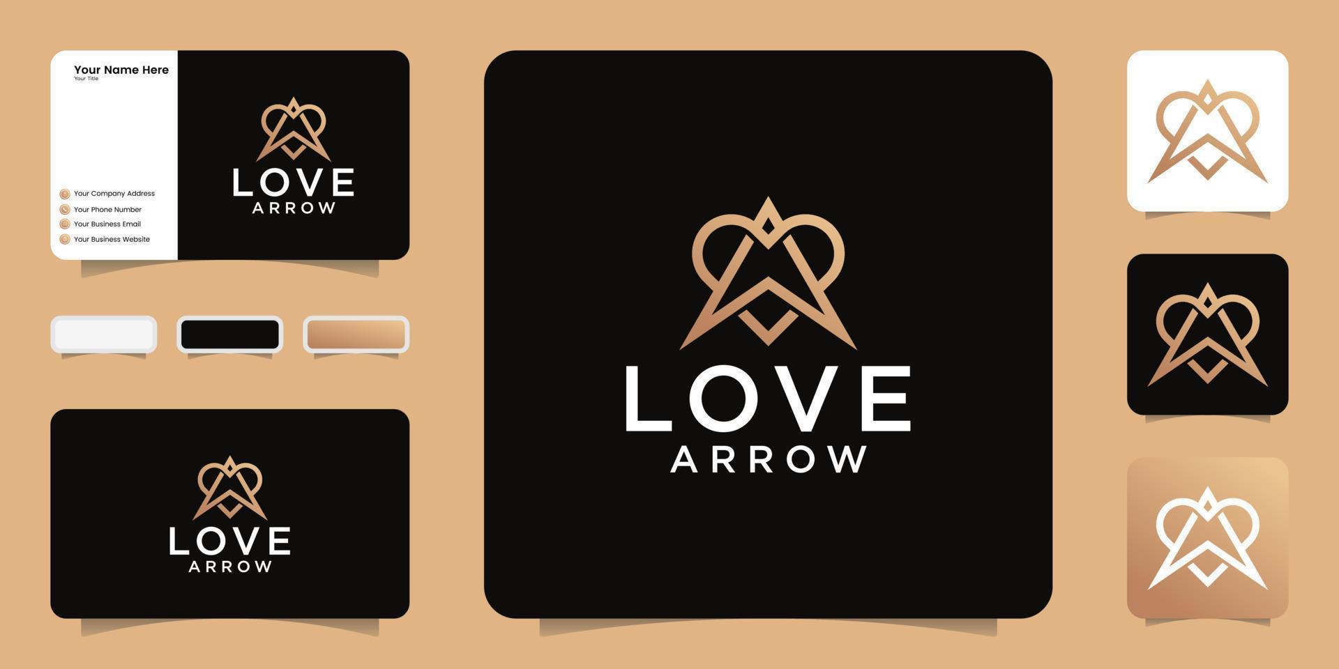 heart and arrow logo with line art style icon design, symbol and business card inspiration vector