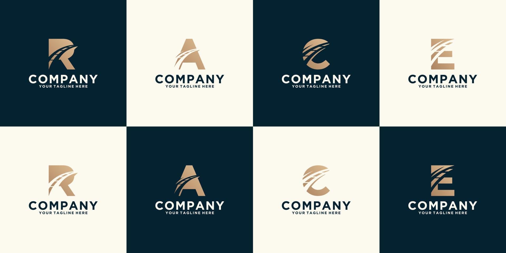 collection of logo monogram initials with transportation road design templates vector