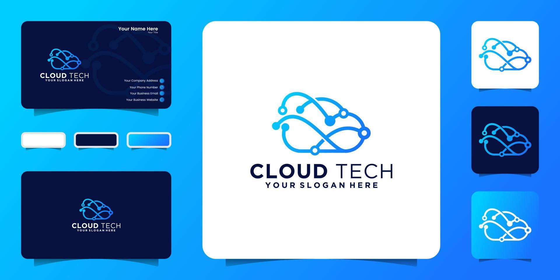 data technology cloud logo design inspiration with interconnected connection lines vector