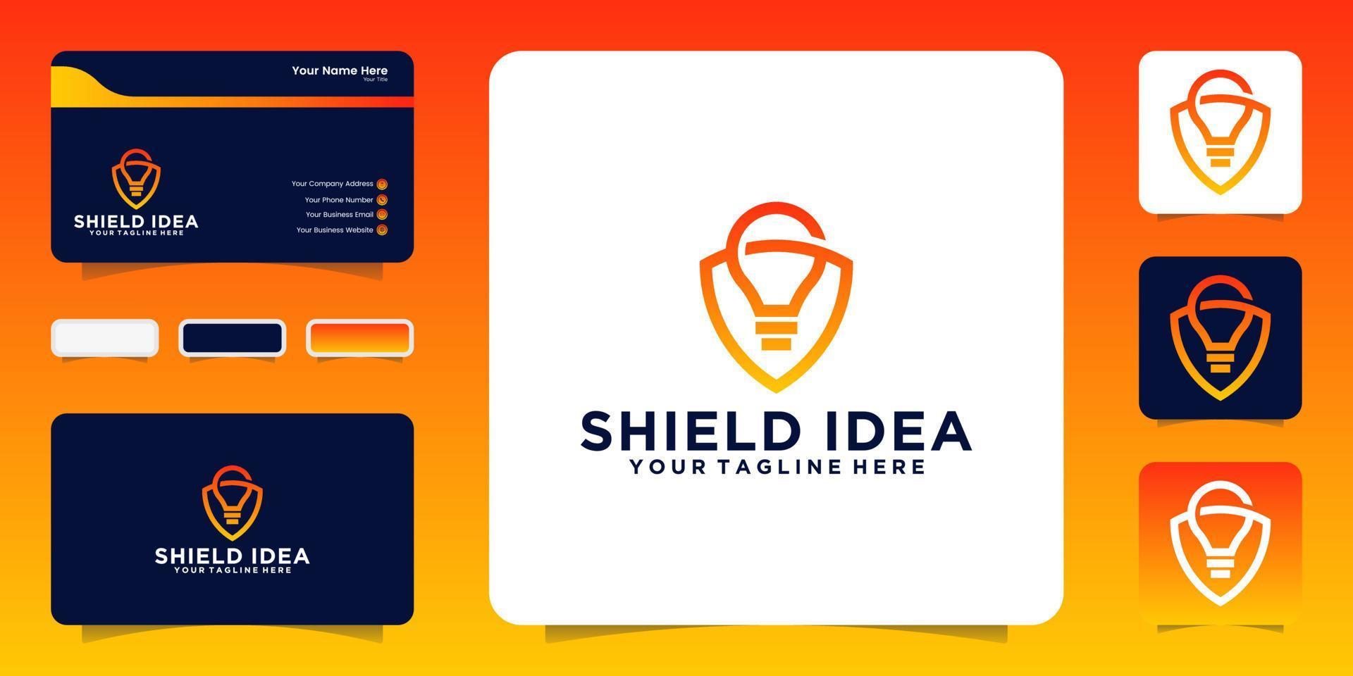 Creative shield with light bulb and business card inspiration vector
