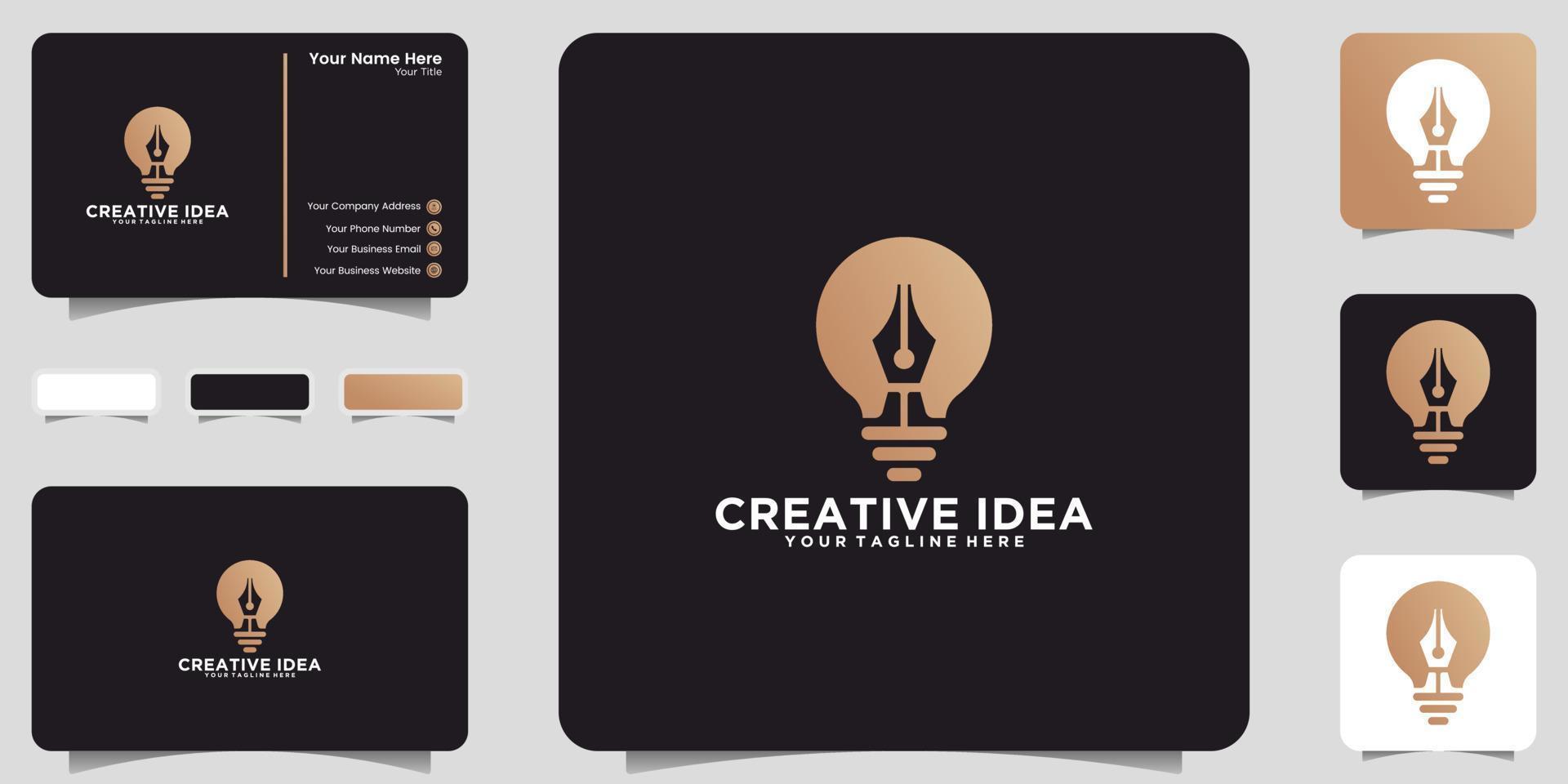 light bulb logo and pen icon and business card design vector