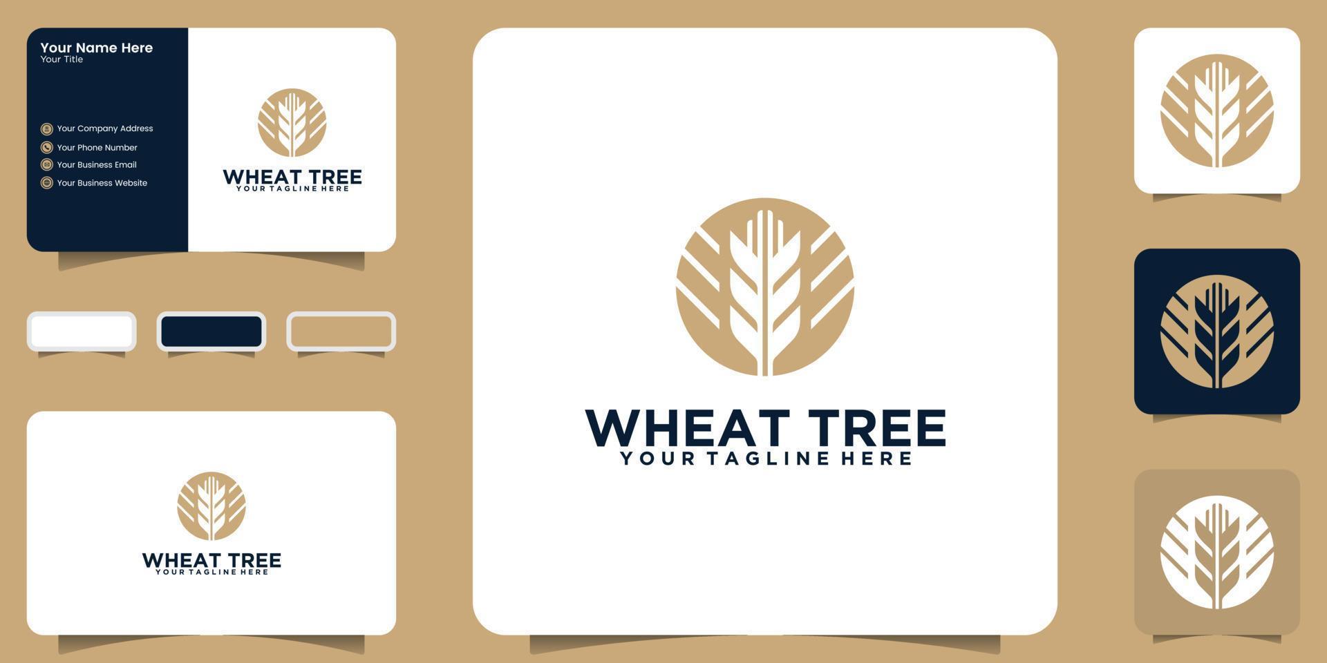 wheat tree logo, wheat farm design and business card vector