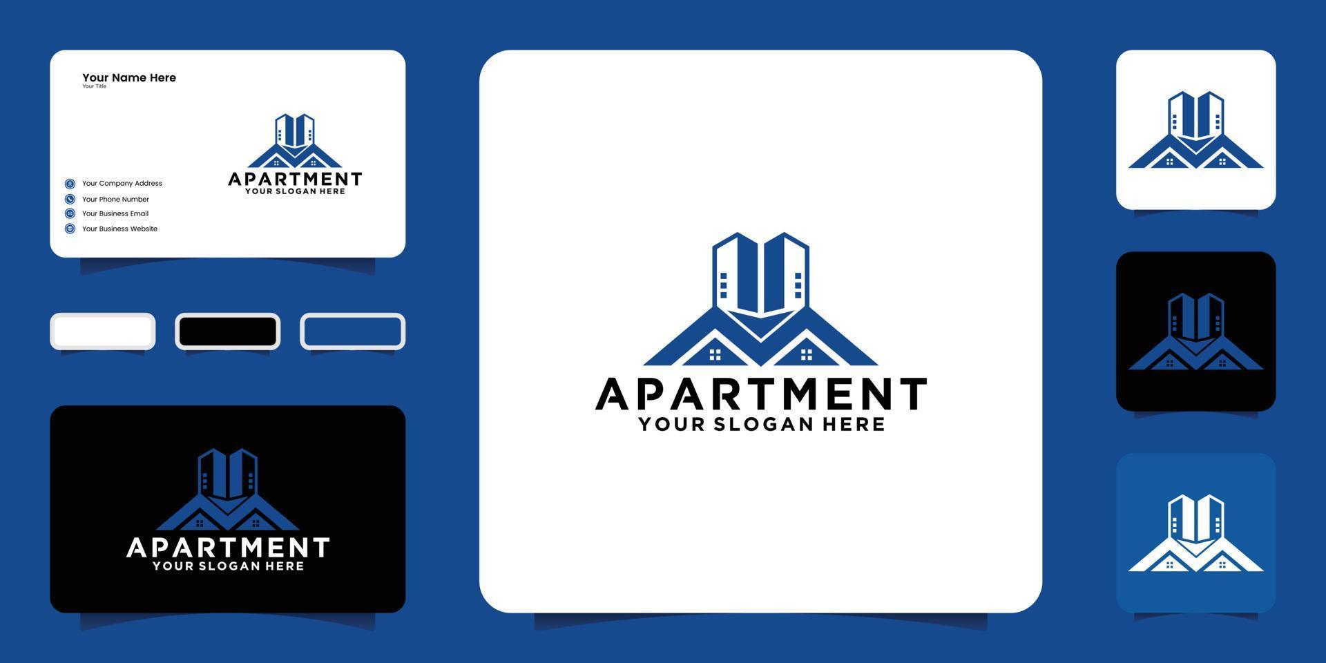 apartment building logo design inspiration, city buildings and business cards vector