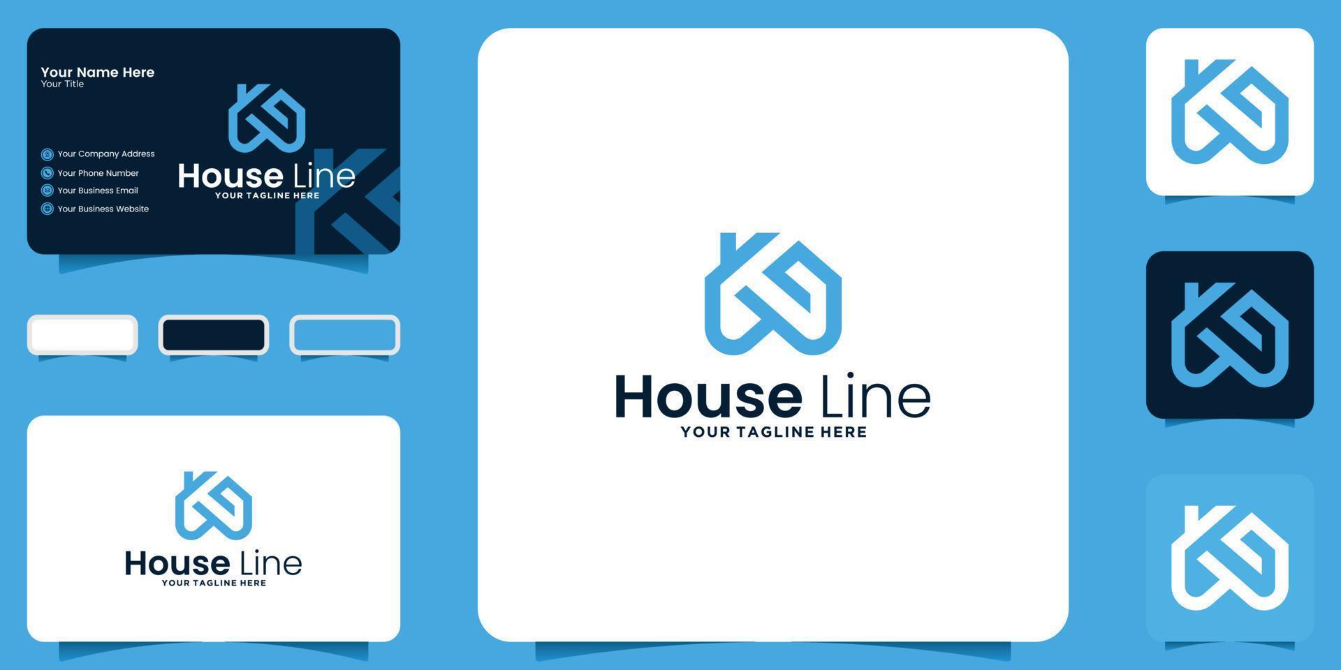 diseño moderno y minimalista del logotipo de la casa con líneas de diseño y tarjetas de visita vector