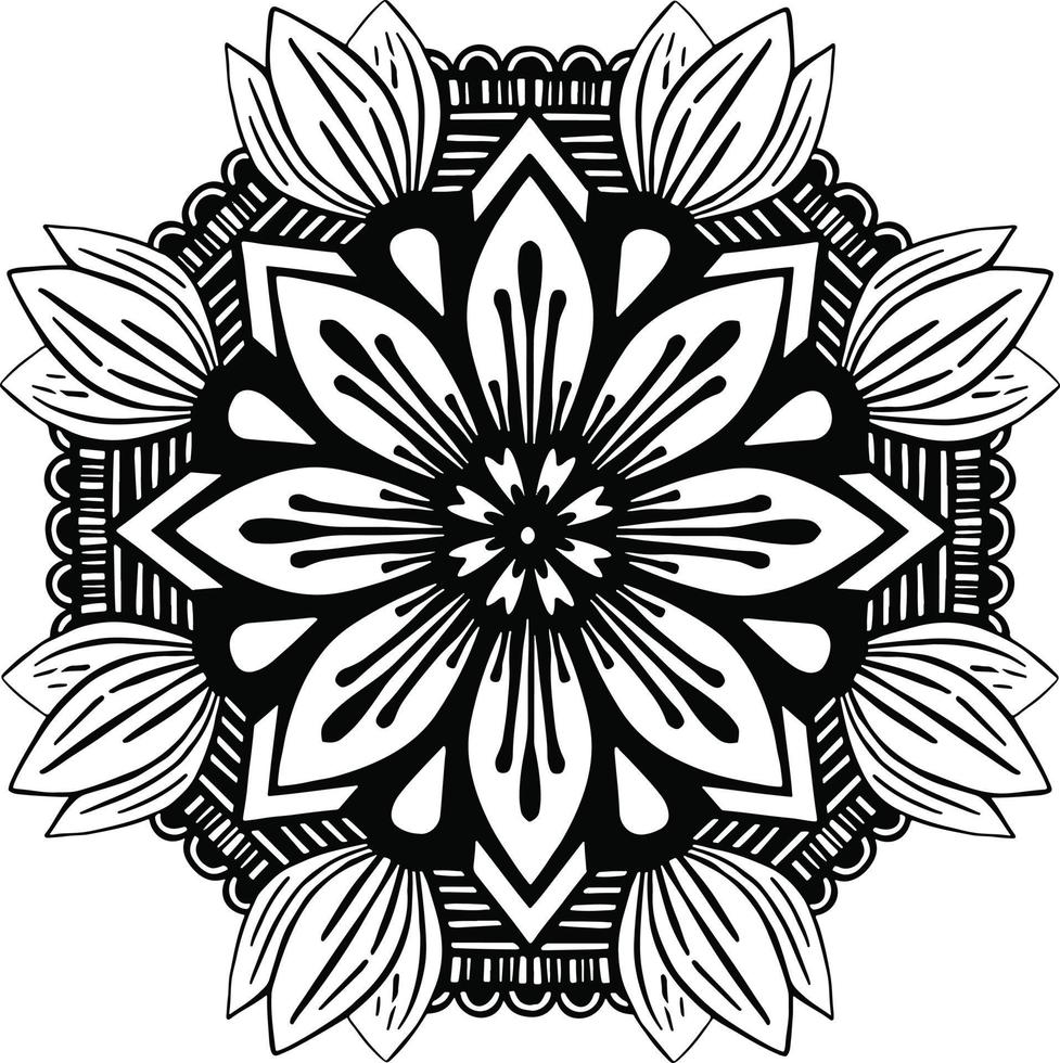 Black and white mandala for coloring page. Vector