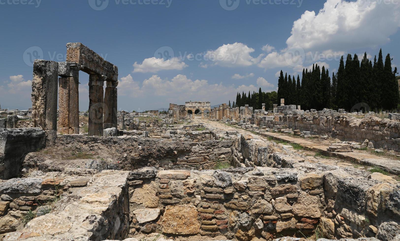 Frontinus Gate and Street in Hierapolis Ancient City, Turkey photo