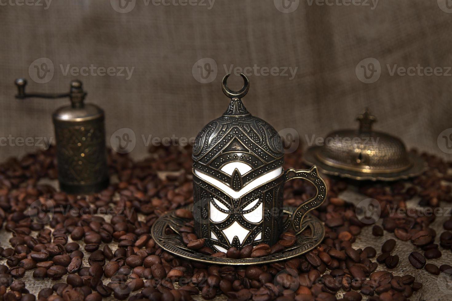 Roasted Coffee Beans and Turkish Coffee photo