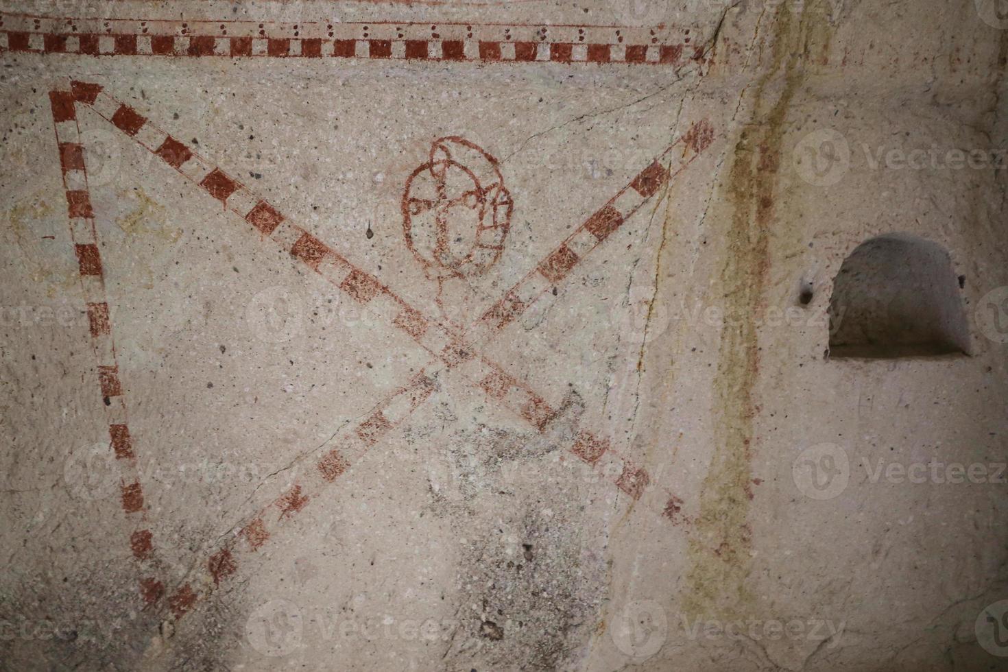 Ancient Paintings in a Cave Church, Cappadocia, Turkey photo