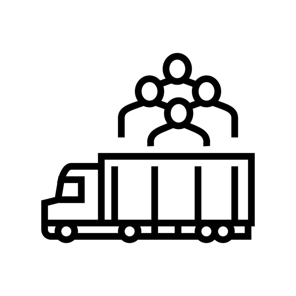 camión transporte refugiado línea icono vector ilustración