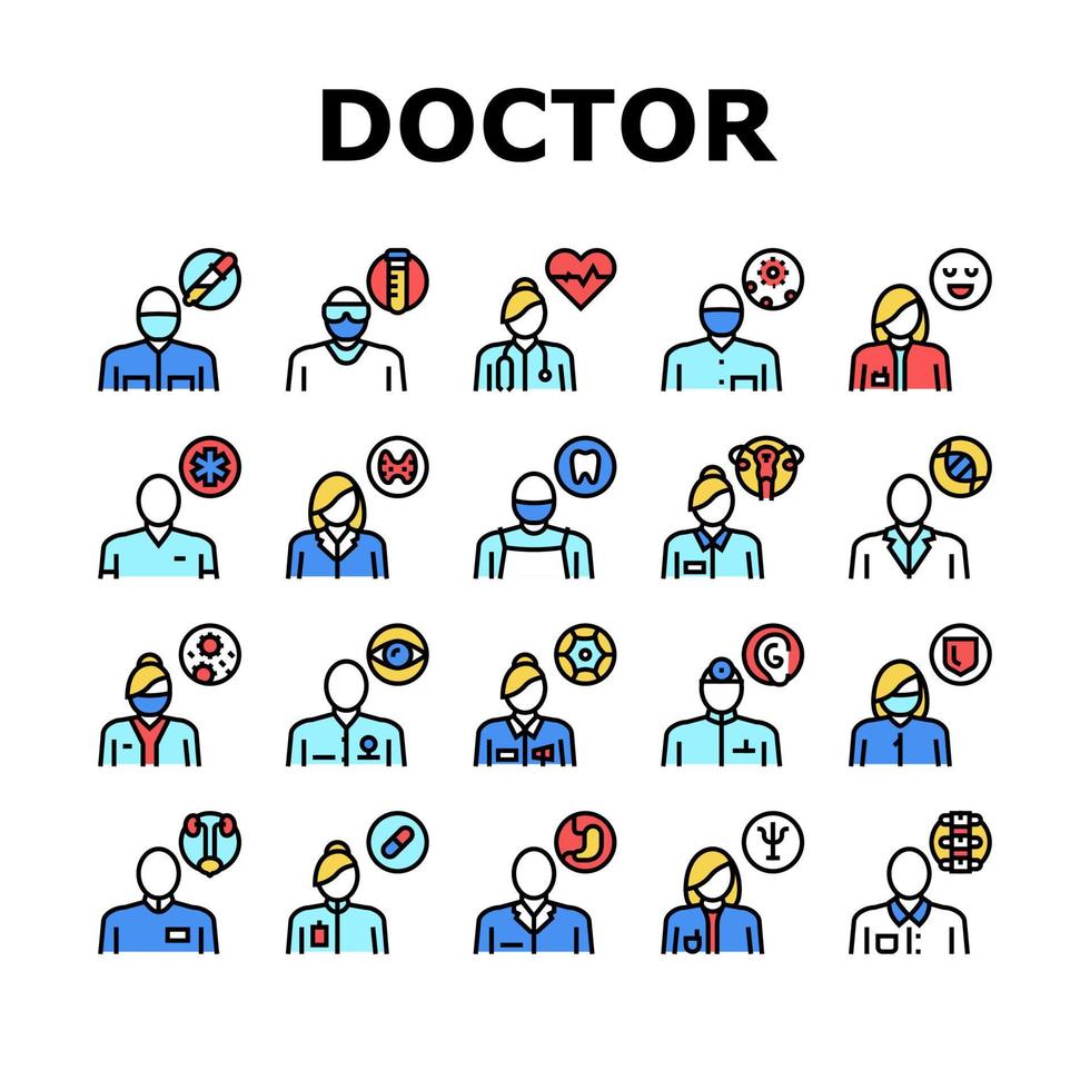 conjunto de iconos de colección de especialidades médicas vector de color