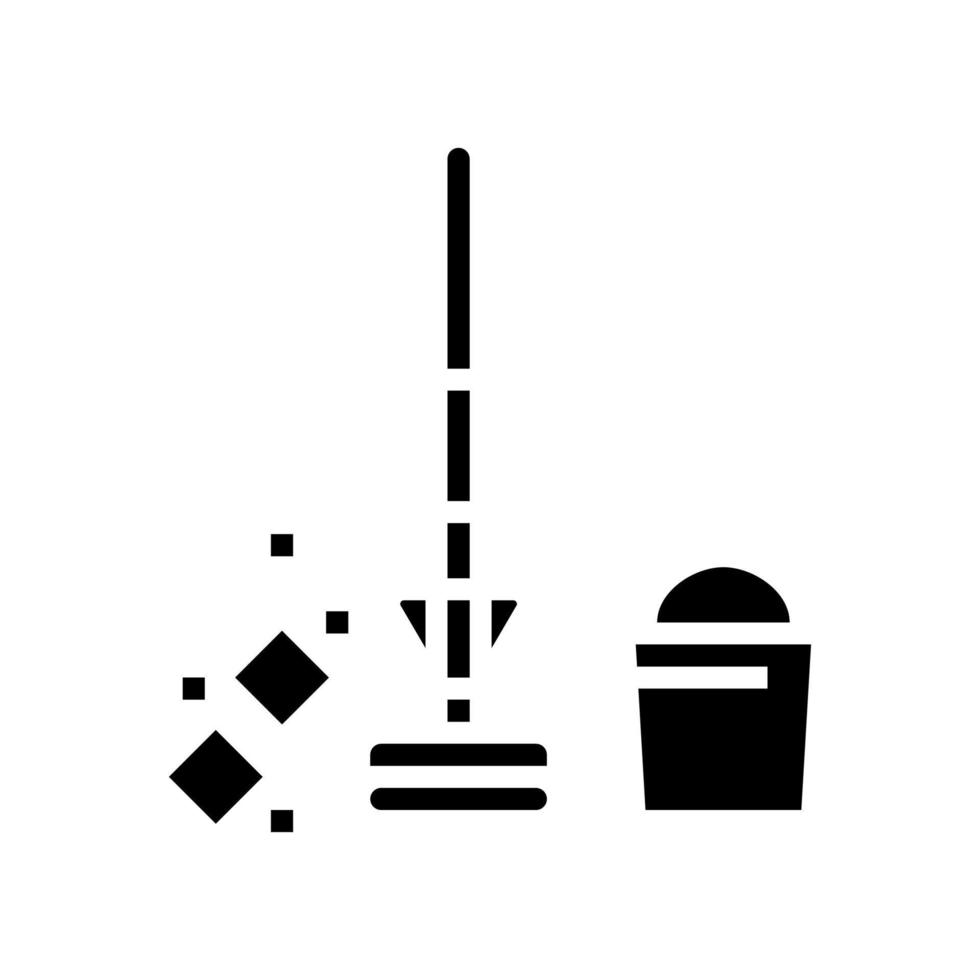 floor mop and bucket glyph icon vector illustration