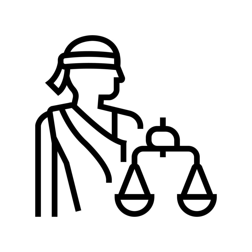 justitia ley línea icono vector ilustración