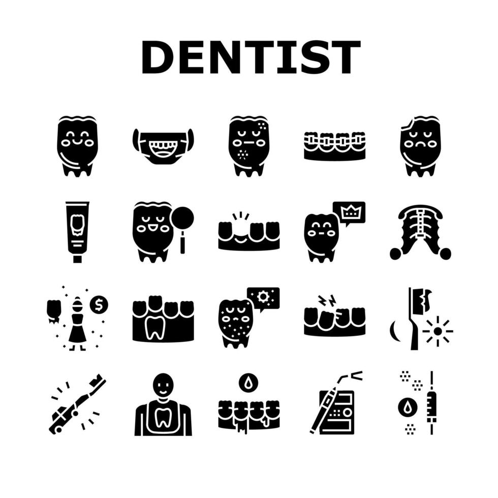 niños dentista cuidado dental iconos conjunto vector