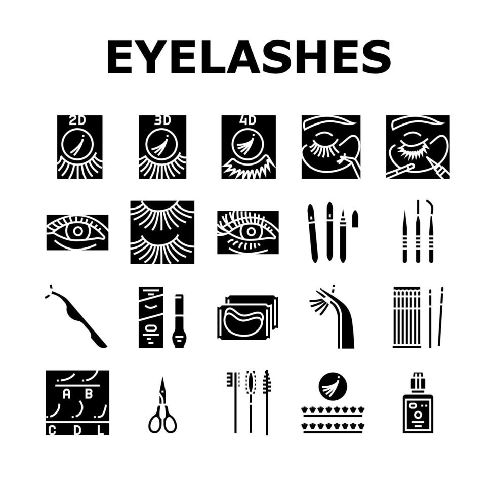 Eyelashes Extension Collection Icons Set Vector