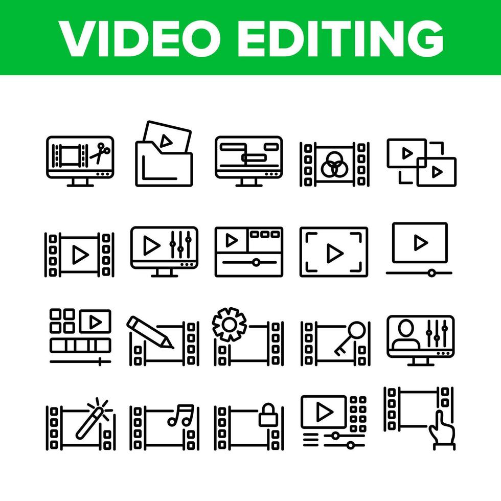 conjunto de iconos de colección de edición de archivos de video vector