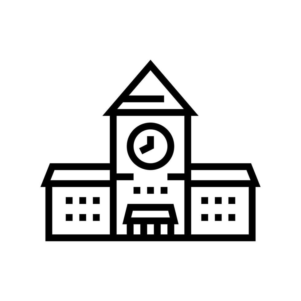 railway station building with clock line icon vector illustration