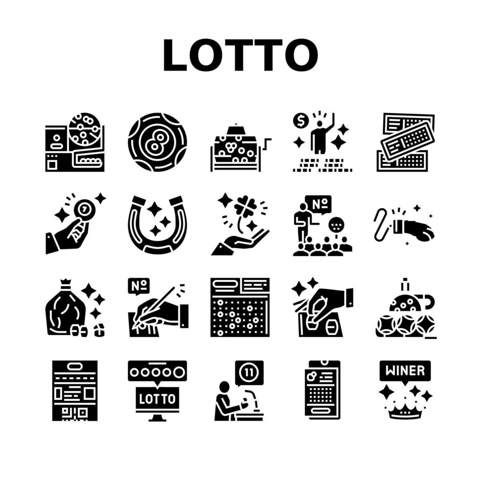 Lotto Gamble Game Collection Icons Set Vector