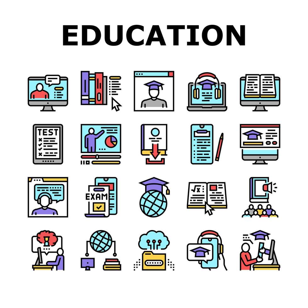 Online Education Book Collection Icons Set Vector