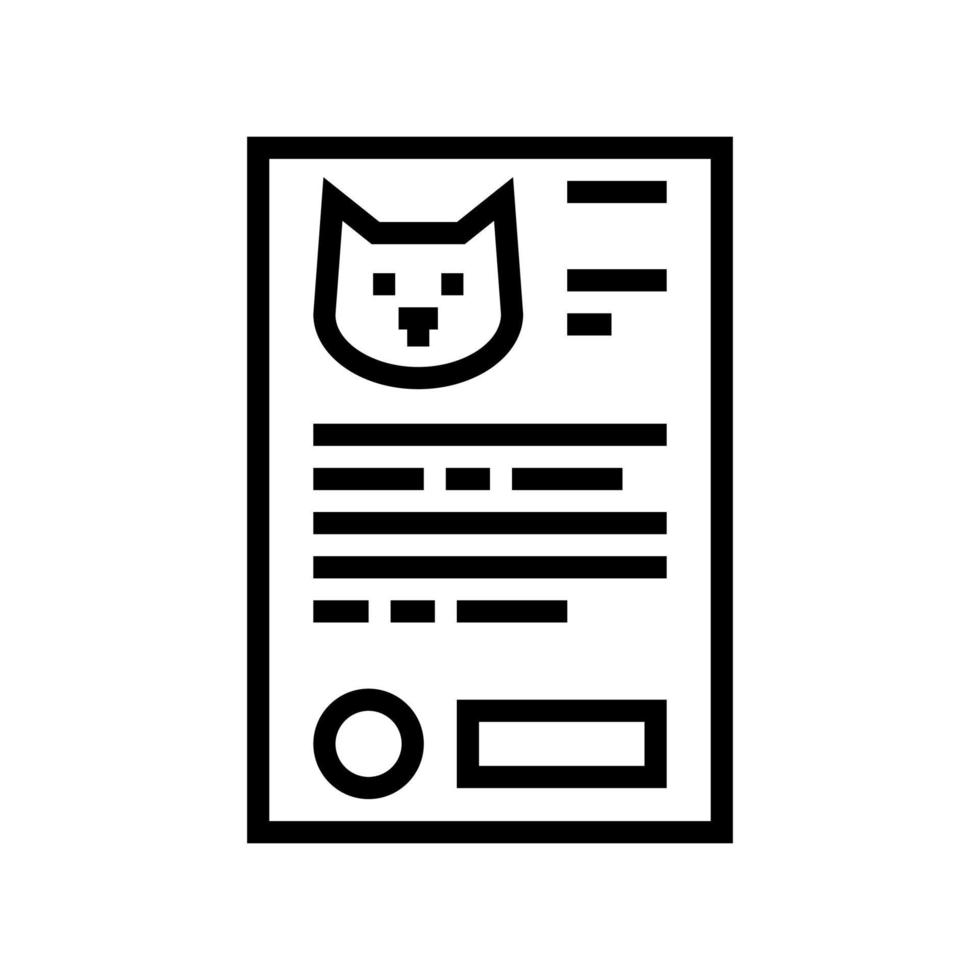ilustración de vector de icono de línea de documento médico de gato