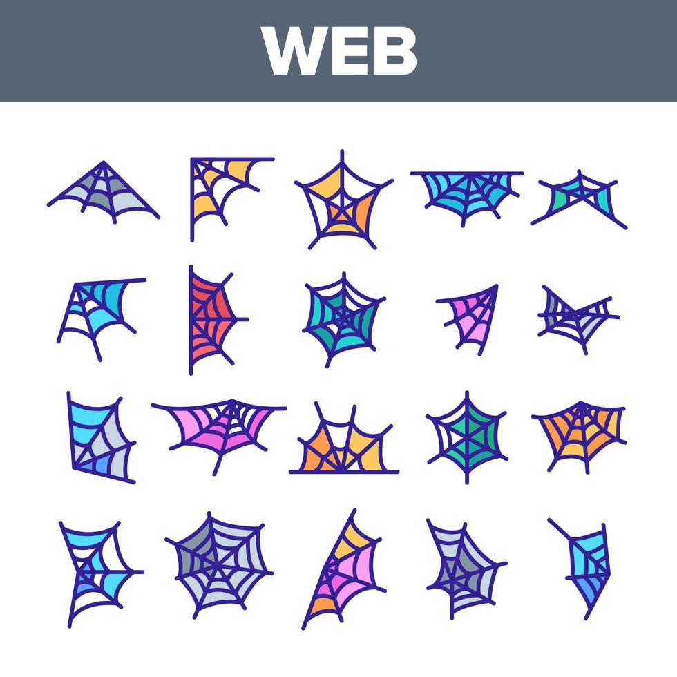 Spider Web, Cobweb Vector Linear Icons Set