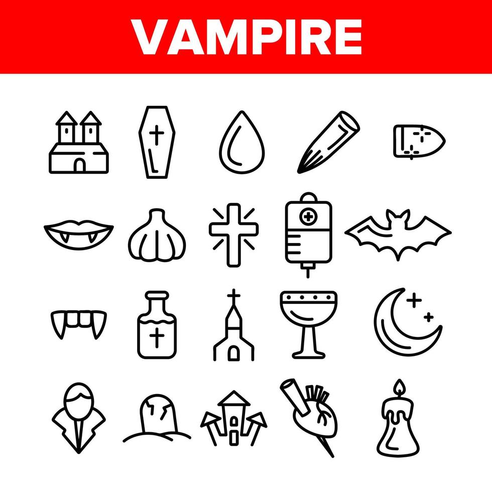 Protection From Vampire Vector Linear Icons Set