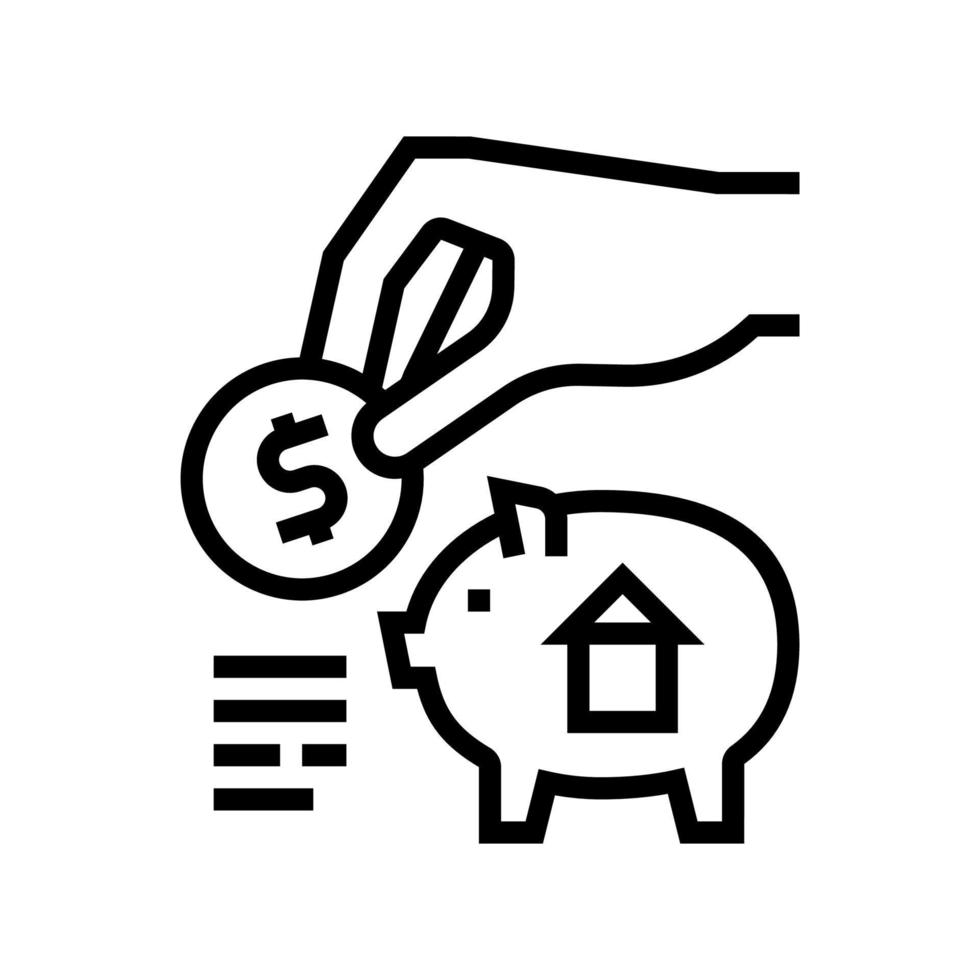 poner dinero en la alcancía para comprar casa línea icono vector ilustración