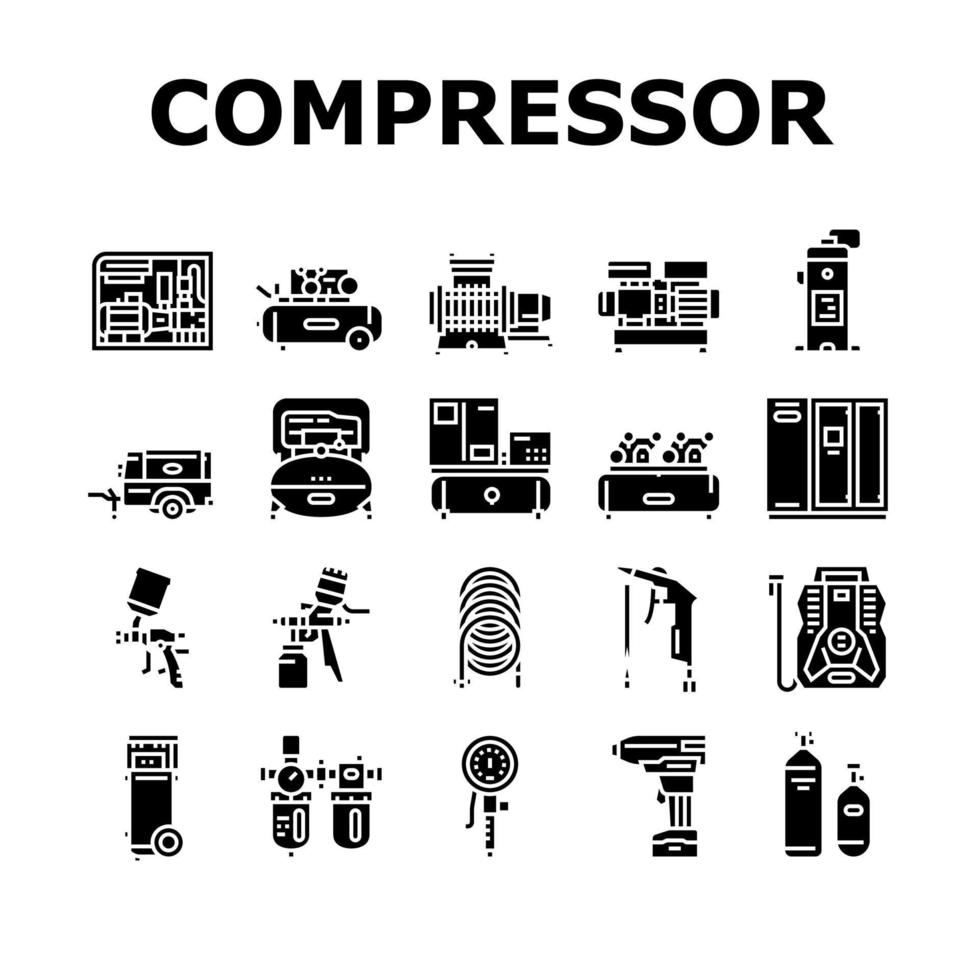Air Compressor Tool Collection Icons Set Vector