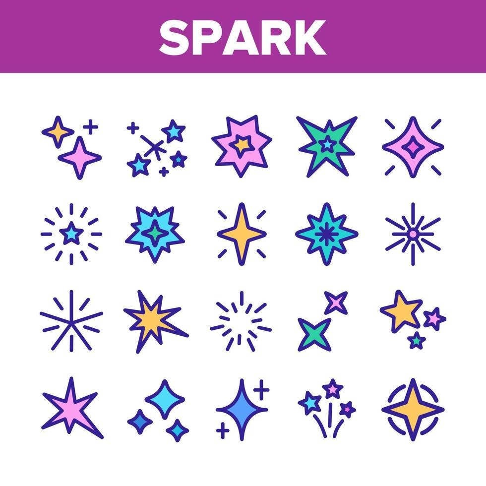 Spark And Sparkle Star Collection Icons Set Vector