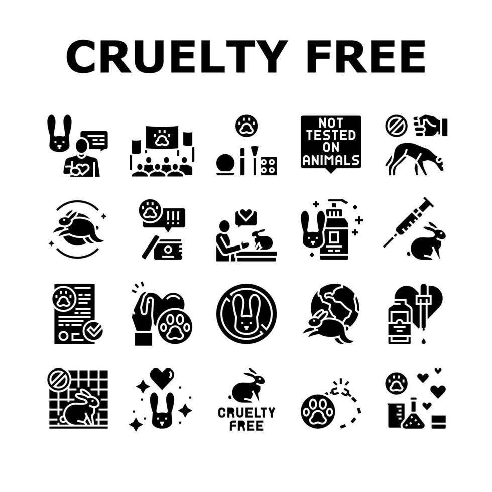 Cruelty Free Animals Collection Icons Set Vector