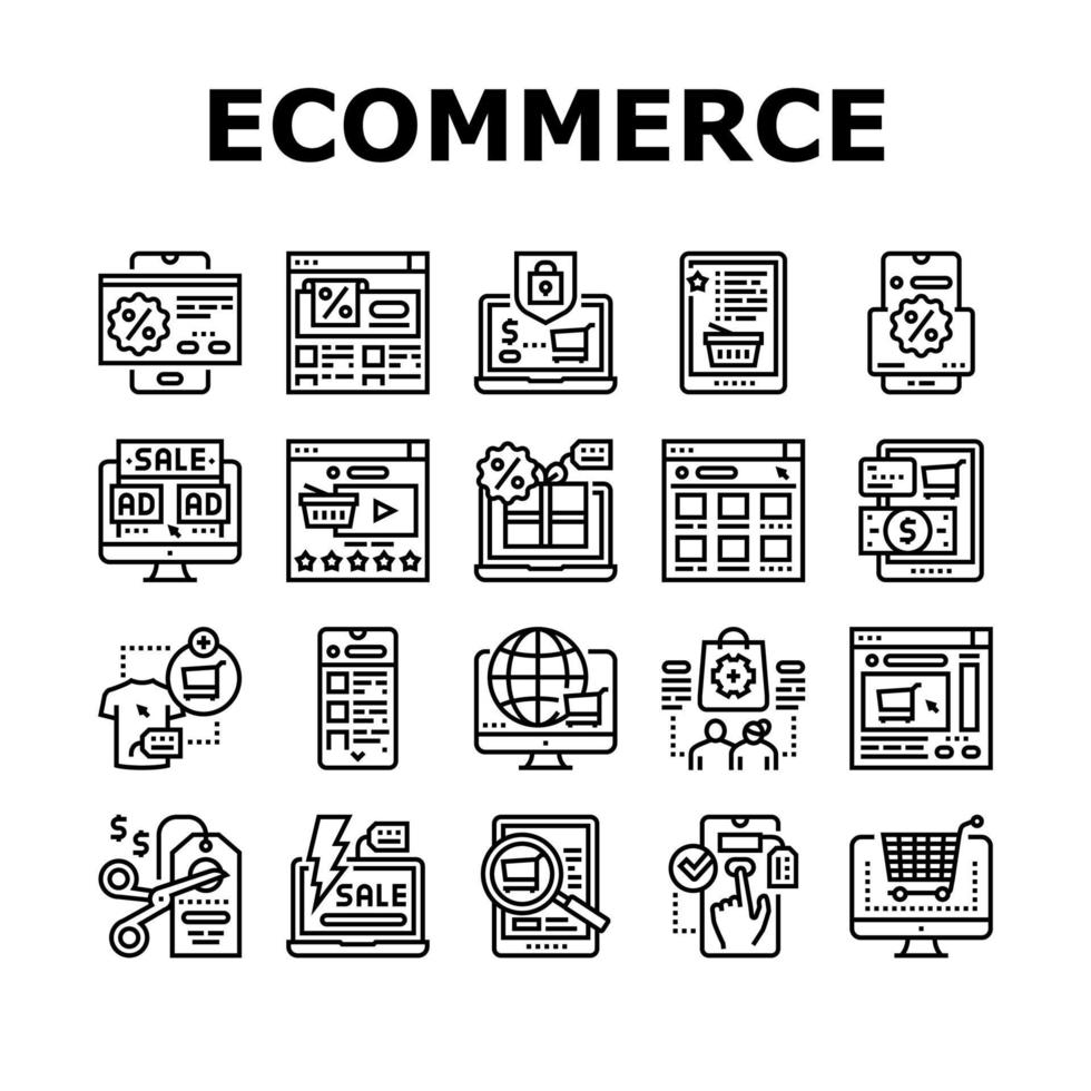 vector de conjunto de iconos de comercio electrónico y compras en línea