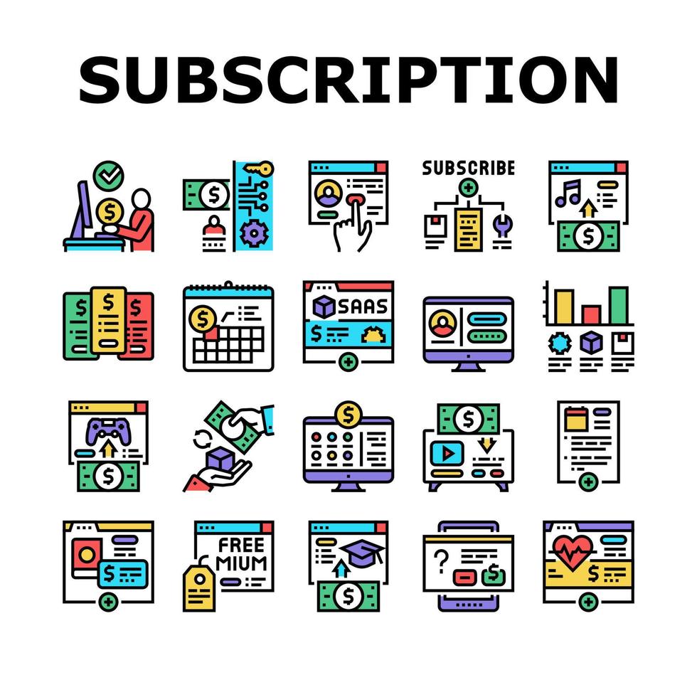 conjunto de iconos de colección de contenido de suscripción vector