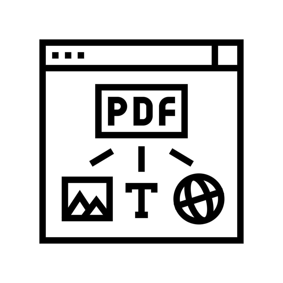 imagen, texto y página del sitio web a la ilustración de vector de icono de línea de archivo pdf